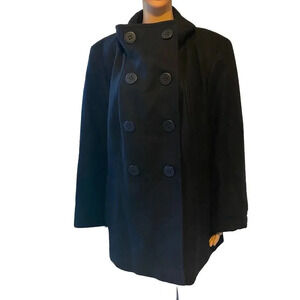 Calvin Klein Black Wool Blend Double-breasted Pea Coat Jacket Women's 1X Pocket